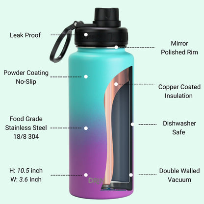 DRINCO® 32oz Stainless Steel Water Bottle - Ombre Fuchsia Teal